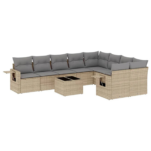 Maison Chic Salon de jardin avec coussins 10 pcs | Ensemble de Table et chaises | Mobilier d'Extérieur beige résine tressée -GKD95149