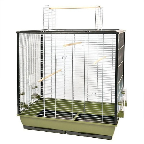 DUVO+ Cage Natural Fiona 78 x 48 x 81,5 cm - 8 kg - Vert olive et zinc - Pour oiseaux