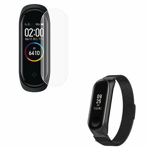 PHONECARE Kit Bracelet Milanese Loop Fermoir Magnétique pour + Film Protecteur D'écran Gel Full Coque pour Amazfit Band 5 - Noir