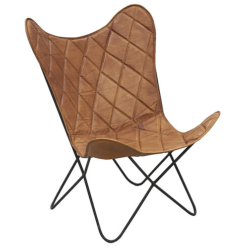 Aubry Gaspard Fauteuil Butterfly en cuir marron.