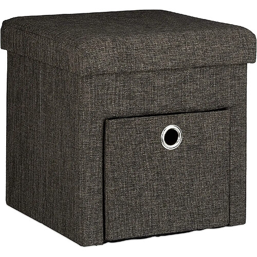 Helloshop26 Tabouret coffre de rangement pliant en lin marron 13_0002779_3