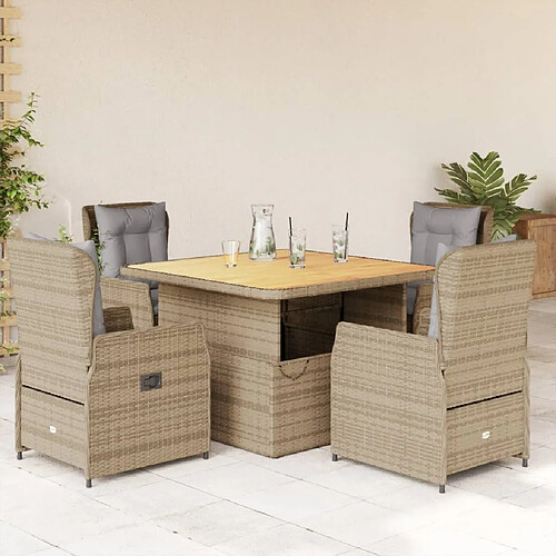 vidaXL Ensemble à manger de jardin avec coussins 5pcs Beige poly rotin