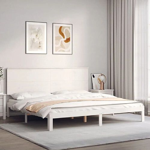 Maison Chic Lit adulte - Cadre Structure de lit avec tête de lit Contemporain blanc 200x200 cm bois massif -MN17710