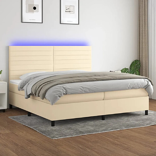 vidaXL Sommier à lattes de lit et matelas et LED Crème 200x200cm Tissu