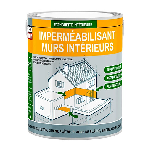 PRO COM Résine d'étanchéité mur intérieur, anti-humidité, anti-salpêtre - Plâtres, pierres, briques, ciment, béton PROCOM-0.75 litres-Incolore