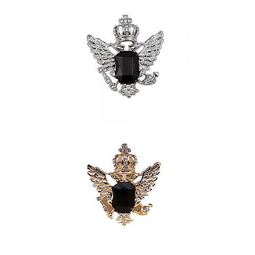 2pcs Broche Noel Couronne Aigle Diamantée Strass Charms En Alliage Bijou Décor - Argent+Or