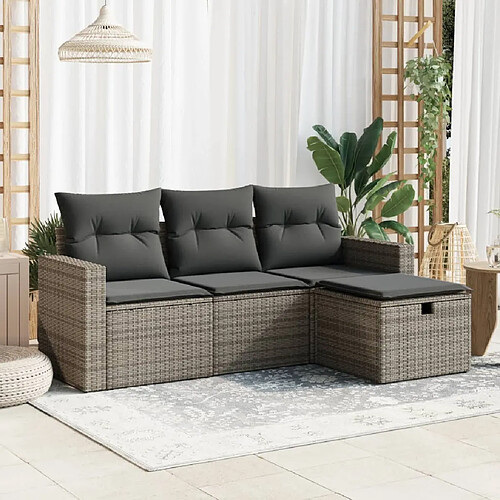 vidaXL Salon de jardin 4 pcs avec coussins gris résine tressée