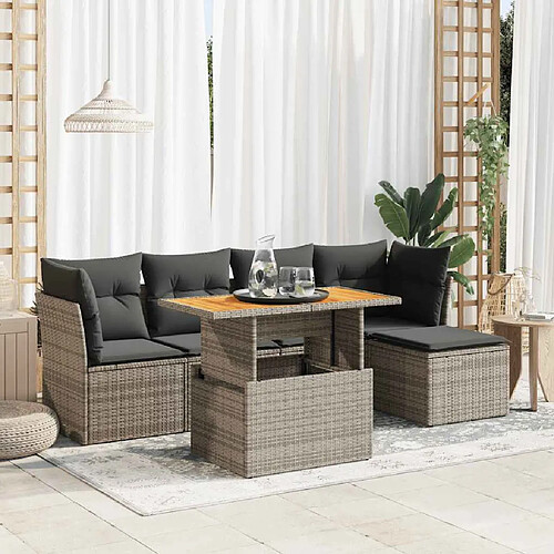 vidaXL Salon de jardin 6 pcs avec coussins gris résine tressée