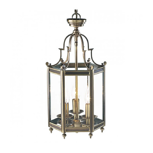 Luminaire Center Suspension Moorgate laiton antique et verre 3 ampoules