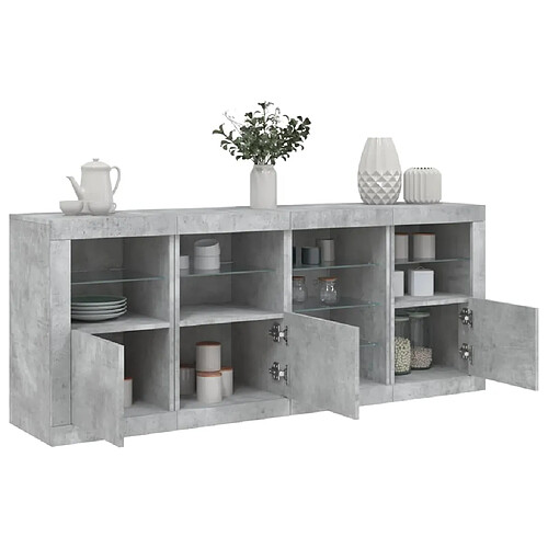 vidaXL Buffet avec lumières LED gris béton 164x37x67 cm