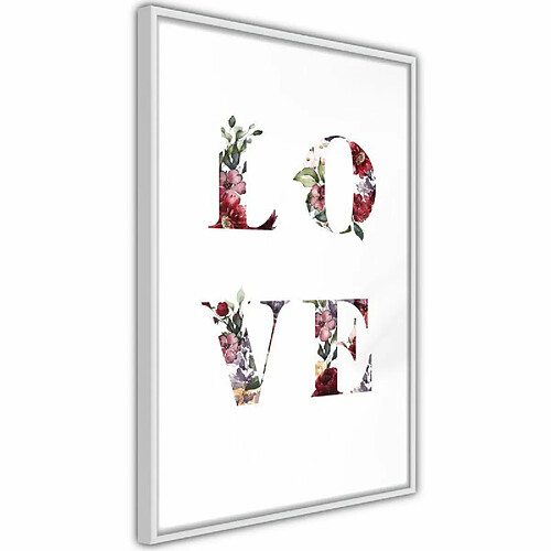 Paris Prix Affiche Murale Encadrée Floral Love 30 x 45 cm Blanc