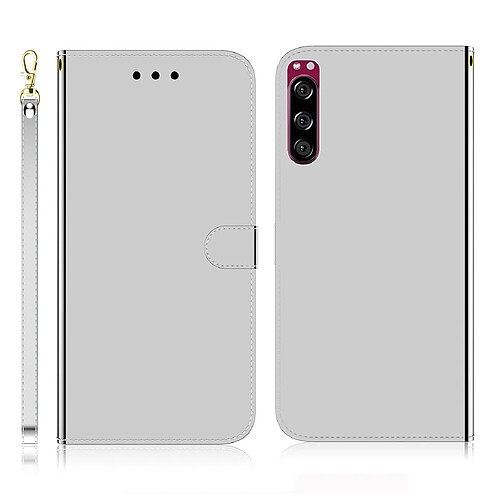 Wewoo Housse Coque Etui à rabat horizontal en surface miroir avec pour Sony Xperia 5 et logements cartesporte-monnaie et lanière Argent