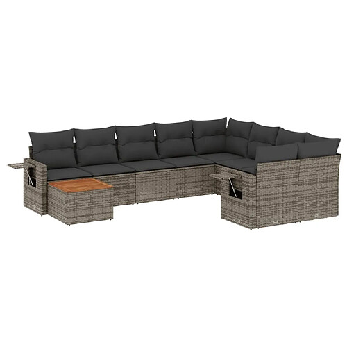 Maison Chic Salon de jardin avec coussins 10 pcs, Ensemble Tables et chaises de jardin, gris résine tressée -GKD214515