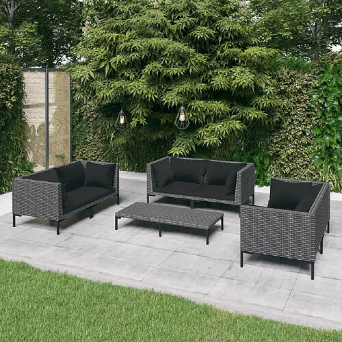 vidaXL Salon de jardin 7 pcs avec coussins Résine tressée Gris foncé