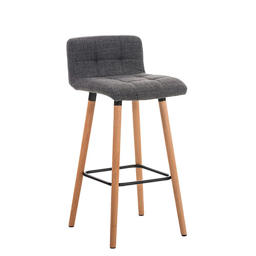 Decoshop26 Tabouret de bar en tissu gris clair coutures décoratives pieds en bois avec repose-pieds 10_0000047