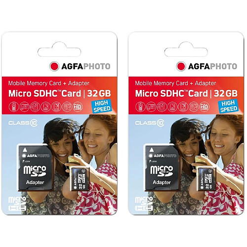 Agfa Photo AgfaPhoto Pack 2 cartes mémoire microSDHC - 10581 - Capacité 32GB + 32GB - Noir - Noir