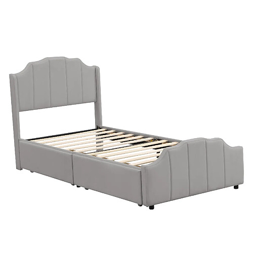 ComfortXL Cadre De Lit Enfant Rembourré 90x200 Cm Avec Tête De Lit, 2 Tiroirs De Rangement, Gris