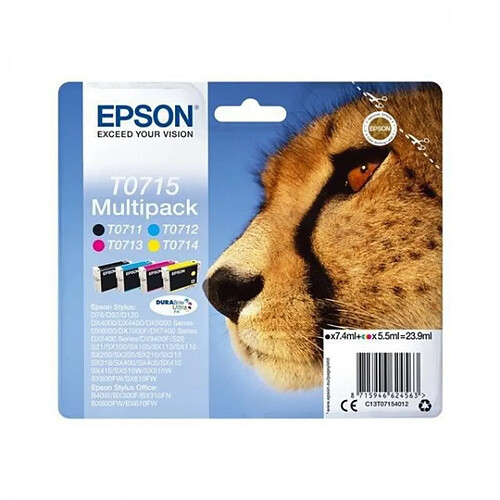 Cartouche d'Encre - Imprimante EPSON Multipack T0715 - Guépard - Noir, Cyan, Magenta, Jaune (C13T07154012)