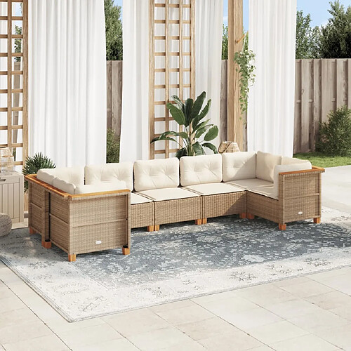 vidaXL Salon de jardin avec coussins 7 pcs beige résine tressée