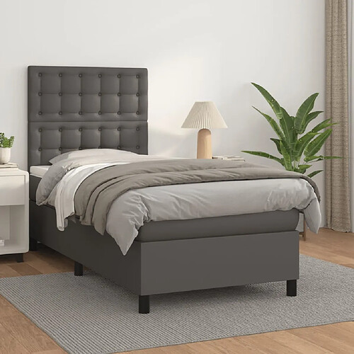 vidaXL Sommier à lattes de lit avec matelas Gris 80x200 cm Similicuir