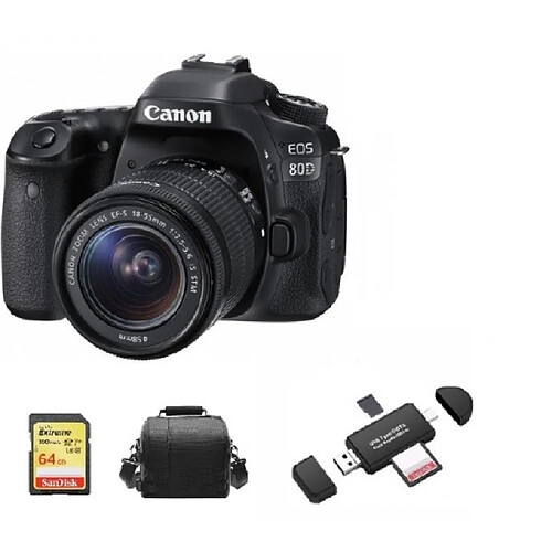 CANON EOS 80D KIT EF-S 18-55mm F3.5-5.6 IS STM + 64GB SD card + camera Bag + Memory Card Reader