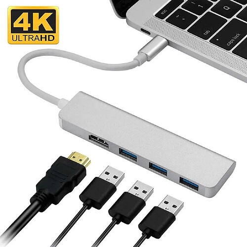 Wewoo HUB Hub USB-Cadaptateur de type C à HDMI3 USB 3.0dongle USB C portable en aluminium pour MacBook Pro 2018/2017/2016 Chromebook PixelDELL XPS13