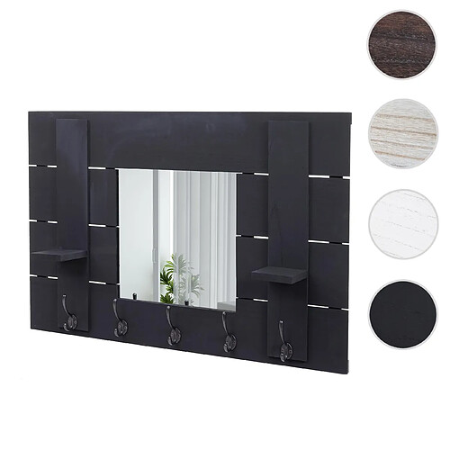 Mendler Garderobe murale HWC-C89 avec miroir, planche vestiaire, shabby, vintage, 5 crochets 90x60cm ~ gris foncé