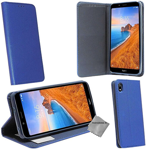 Htdmobiles Housse etui portefeuille pour Xiaomi Redmi 7A + film ecran - BLEU MAGNET