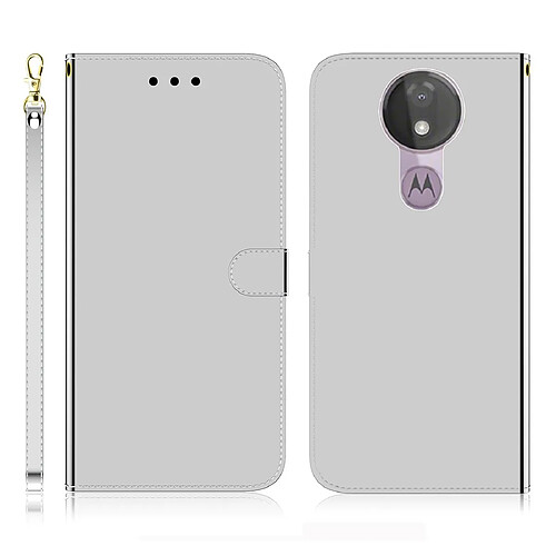 Wewoo Housse Coque Etui à rabat horizontal en surface avec surface miroir pour Motorola Moto G7 Power porte-cartes et porte-cartesporte-monnaie et lanière Argent