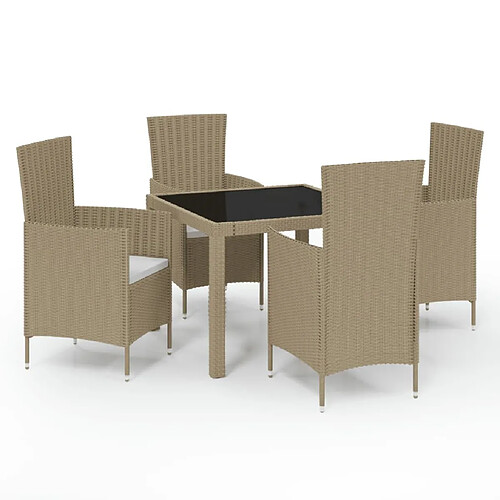 Maison Chic Mobilier à dîner 5 pcs de jardin - Ensemble table et chaises d'extérieur - Salon/Mobilier de jardin classique coussins Résine tressée Beige -MN67960