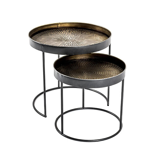 Pegane Lot de 2 tables d'appoint coloris noir-cuivré en métal