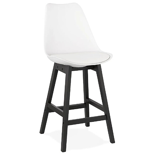 Alterego Tabouret snack mi-hauteur 'CAMILA MINI' blanc avec pied en bois noir