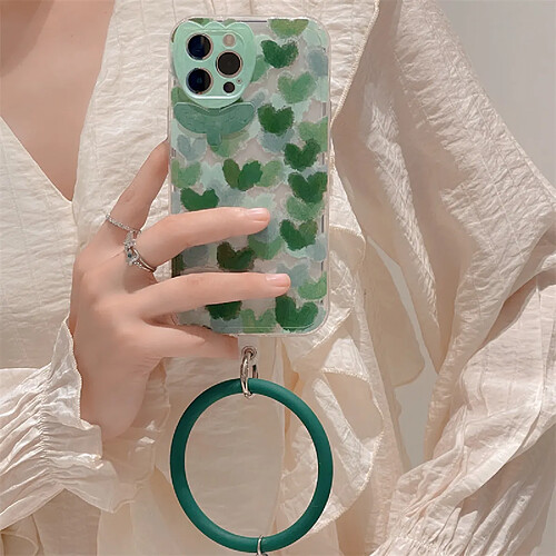 GUPBOO Étui pour iPhone12Pro Anneau de cas de téléphone portable de style coréen d'amour vert plein écran