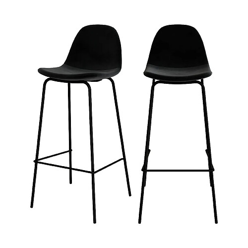 Rendez Vous Deco Chaise de bar Henrik en velours noir 75 cm (lot de 2)