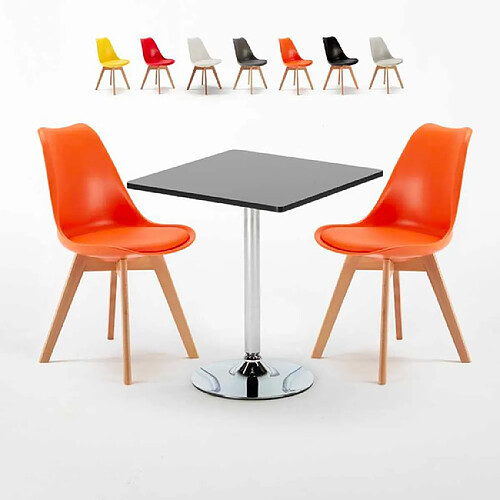 Ahd Amazing Home Design Table noire carrée 70x70cm Avec 2 Chaises Colorées intérieur bar café Nordica Mojito