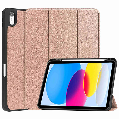 Etui en PU fonction d'éveil/veille automatique avec support tripliure et porte-stylo pour votre iPad 10.9 (2022) - or rose