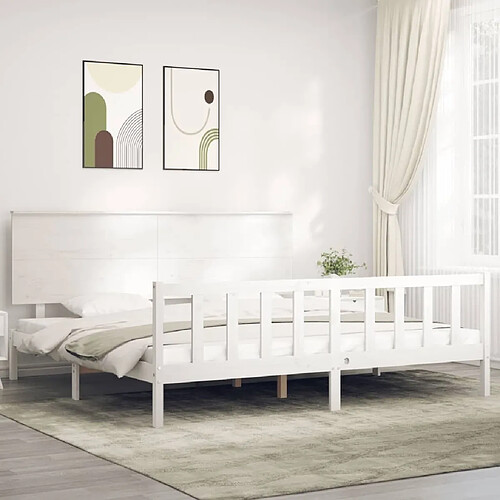 Maison Chic Lit adulte - Cadre Structure de lit avec tête de lit Contemporain blanc 200x200 cm bois massif -MN62121