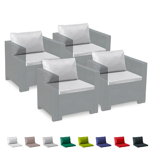 Coussins de rechange pour salon de jardin Bica Grand Soleil Rotin imperméables étanches Rotin 4 places, Couleur: Blanc