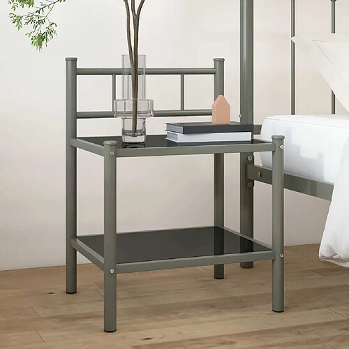 Maison Chic Table de chevet,Table de Nuit,Meuble de Rangement Gris et noir 45x34,5x60,5 cm Métal et verre