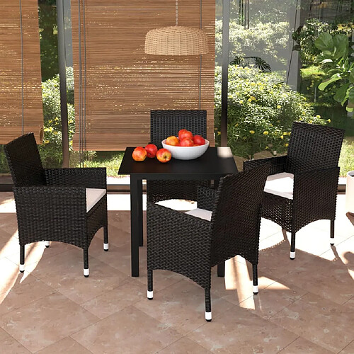 vidaXL Ensemble à dîner de jardin avec coussins 5 pcs poly rotin noir