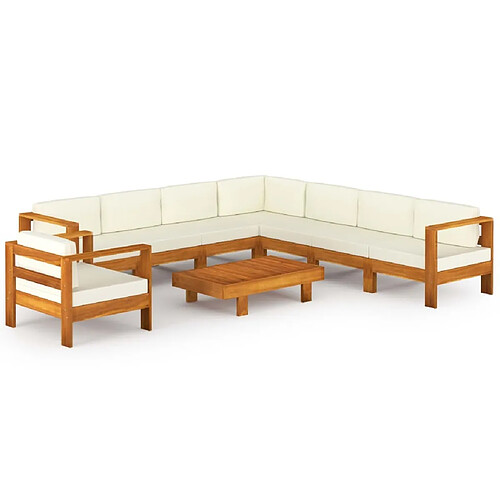 Maison Chic Ensemble Tables et chaises d'extérieur 9 pcs avec coussins,Salon de jardin blanc crème Bois d'acacia -GKD108879