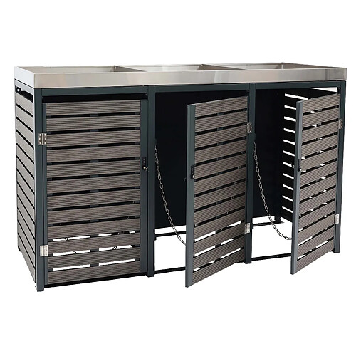 Decoshop26 Abris poubelles verrouillable avec bac à plantes jardinière 124x200x84 cm wpc acier inoxydable 107kg anthracite 04_0008236