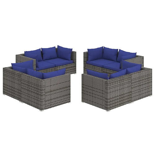 Maison Chic Salon de jardin 8 pcs + coussins - Mobilier/Meubles de jardin - Table et chaises d'extérieur résine tressée gris -MN25769