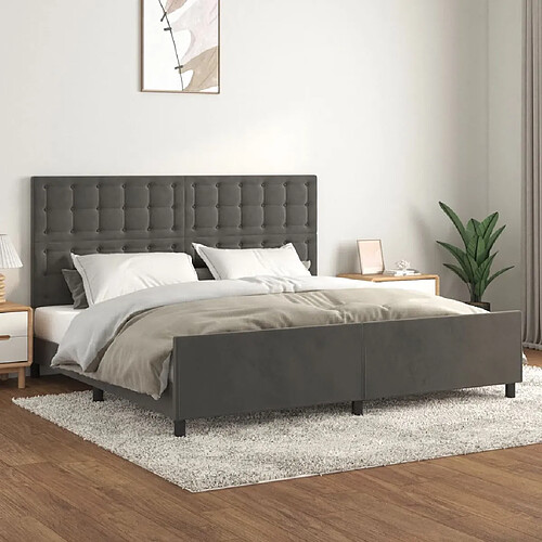 Maison Chic Lit adulte - Cadre Structure de lit avec tête de lit Contemporain Gris foncé 200x200 cm Velours -MN69040