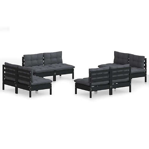 Maison Chic Salon de jardin 8 pcs + coussins - Mobilier/Meubles de jardin - Table et chaises d'extérieur anthracite Bois de pin -MN68498