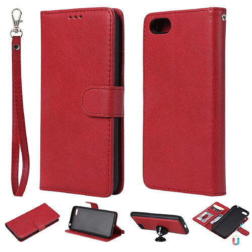 Wewoo Housse Coque Pour Huawei Y5 Prime 2018 Étui de protection à rabat horizontal de couleur unie avec support et fentes cartes et portefeuille et cadre photo et lanière rouge