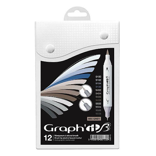 Graph It Set 12 marqueurs Graph'It Brush & Extra Fine - Mix Greys