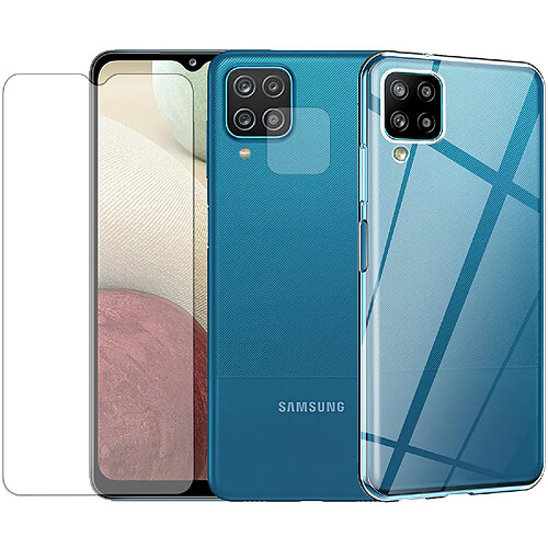 Protection intégrale Verre Trempé pour Samsung Galaxy A12+Verre Trempé Caméra Arrière+Coque souple silicone transparente-Visiodirect-