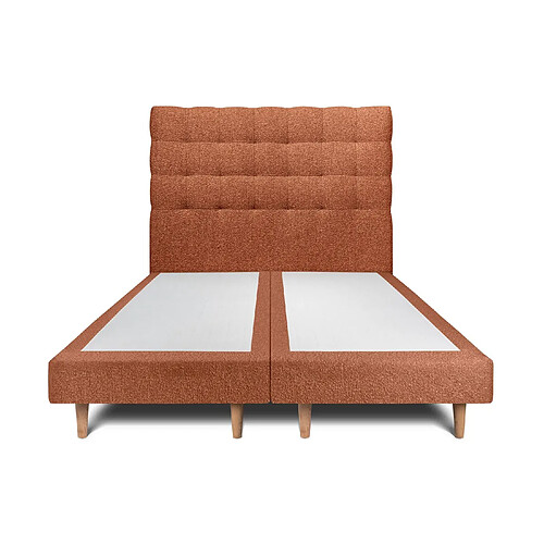 Sommeil de plomb Lit 180x200cm avec tête de lit capitonnée bouclette et double sommier tapissier terracotta Hauteur totale : 29cm