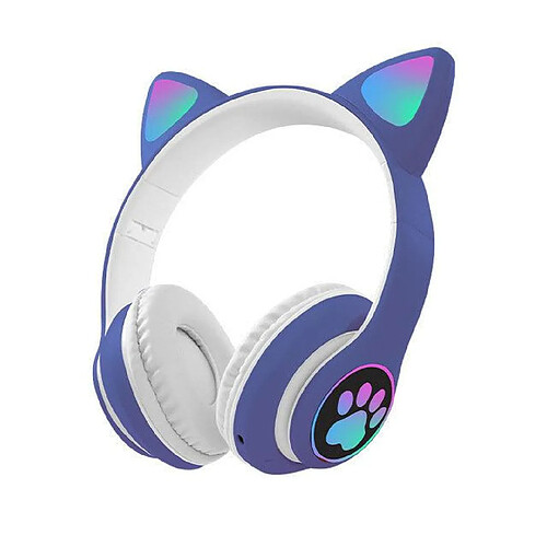 Chrono Chronus Casque - Casque d'oreille de Chat Pliable Bluetooth LED Clignotante Allumer sans Fil Casque d'écoute (Bleu)